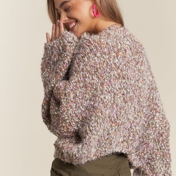 MULTI COLOR POPCORN TEXTURED SWEATER TOP - Picture 3 of 3